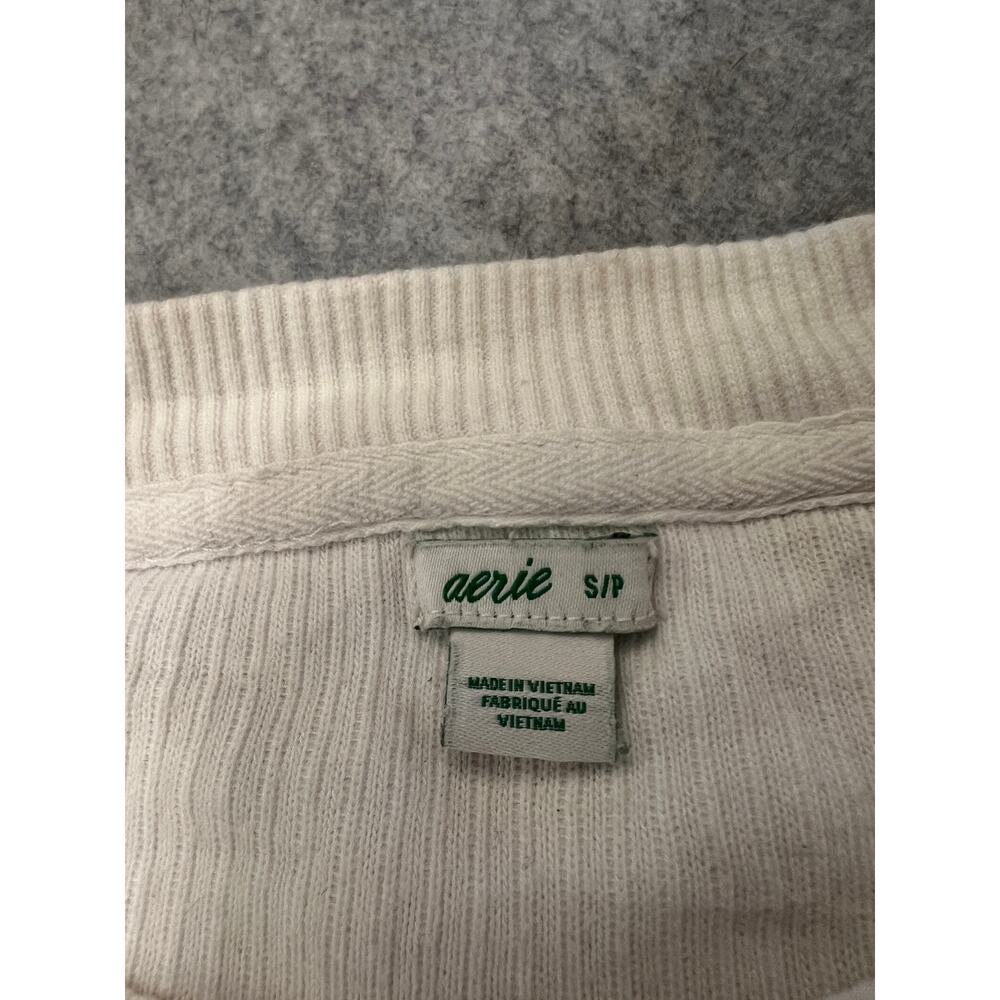 Aerie Sweater Mens Small Long Sleeve Crewneck‎ Ribbed Knit Cotton Pullover Cream - Picture 10 of 14